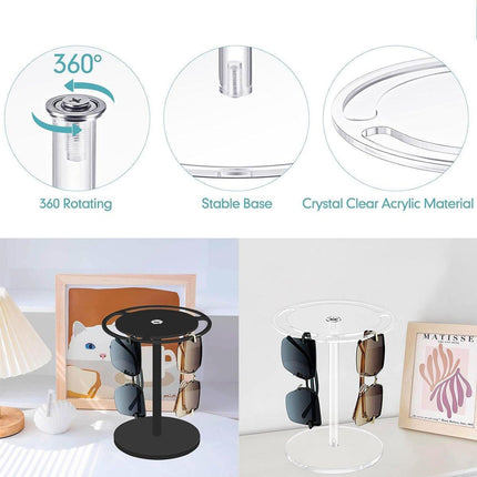 Clear Acrylic Sunglasses Display Stand 360 Rotating Eyewear Holder Black Desktop