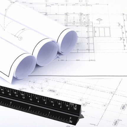 Aluminum Alloy Black Triangular Ruler Imperial Laser Engraved Architect Tool