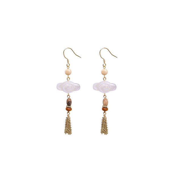 Mother of Pearl Tassel Earrings Auspicious Clouds Fashion Jewellery Women