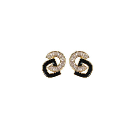 Vintage Black Stud Earrings Women Retro Style Dripping Oil Fashion Jewelry