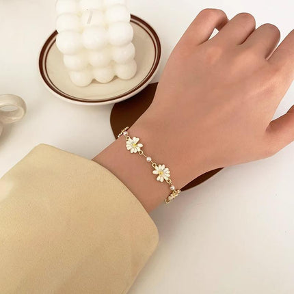 Stylish Crystal Pearl Flower Bracelet Party Accessories Charm Chain Jewellery - Aimall