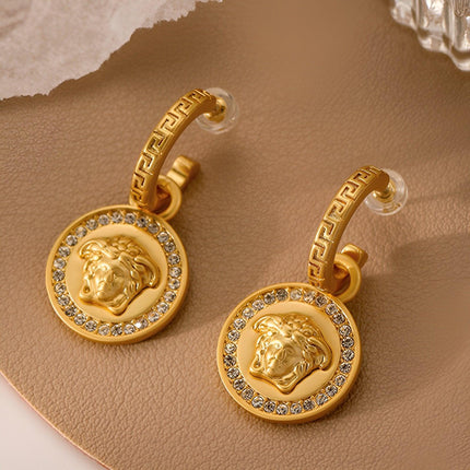 Vintage Medusa Portrait Round Earrings Elegant Fashion Jewelry for Women Gift