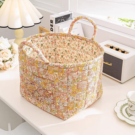 Portable Fabric Storage Basket Korean Pastoral Style Organizer for Home Sundries