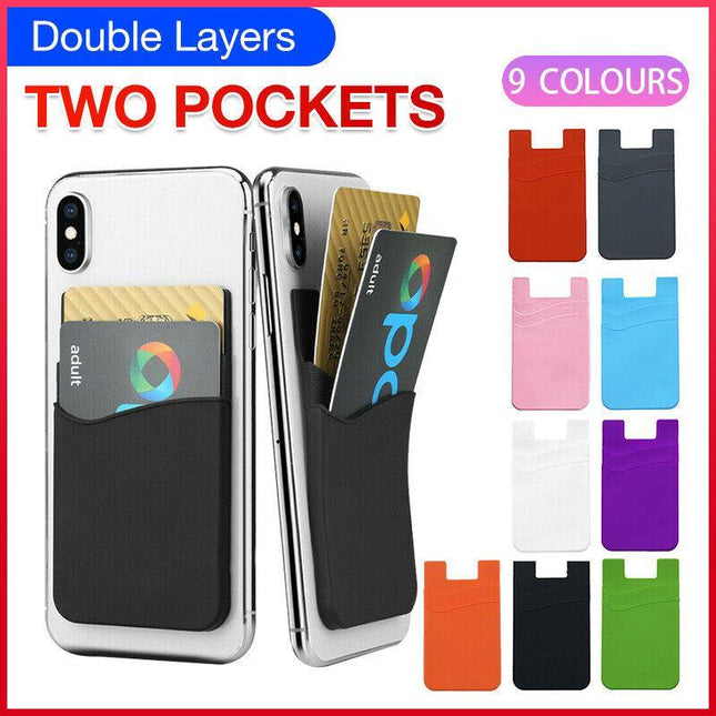 Silicone Mobile Phone Back Double Layers Card Holder Wallet 3M Stick On Adhesive - Aimall