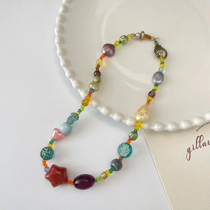 Colourful Ethnic Vintage Beaded Necklace Bracelet Ring Set Boho Jewelry Girl