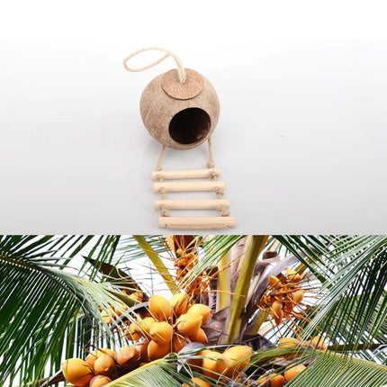 Natural Coconut Bird Nest Cage Pet Parrot Parakeet Safe Hut Feeder Shell Home - Aimall