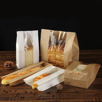 Takeaway Storage Baking Bread Bag Toast Food Packaging Bag Kraft Paper Bag White - Aimall