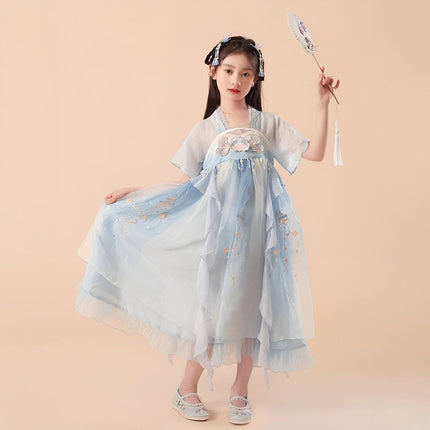 Blue Hanfu Girl Super Fairy Dress Mesh Traditional Chinese Style Princess Outfit