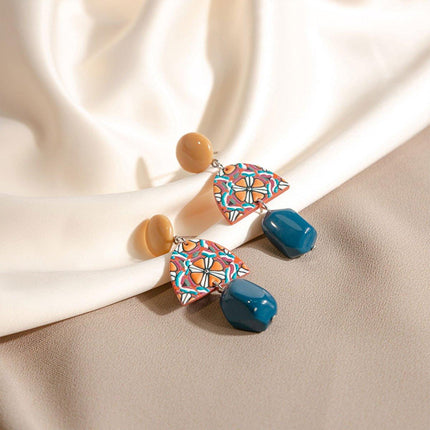 Vintage Yellow and Blue Clashing Earrings Irregular Geometric Style Jewelry