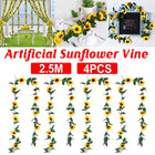 4pcs Artificial Sunflower Rattan Decorative Flower Garland Sunflower Vine Decor