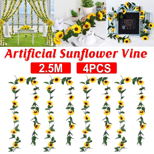 4pcs Artificial Sunflower Rattan Decorative Flower Garland Sunflower Vine Decor