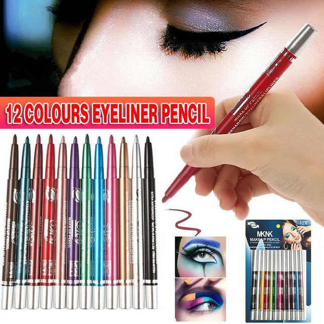 12 Colours Eyeliner Pencil Cosmetic Tool Makeup Pen Set Eye Shadow Glitter - Aimall