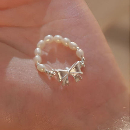 Pearl Ribbon Bracelet Ring Elegant Jewelry for Women Fashion Accessories Gift