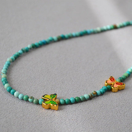 New Chinese Turquoise Butterfly Beaded Necklace and Bracelet Set Women