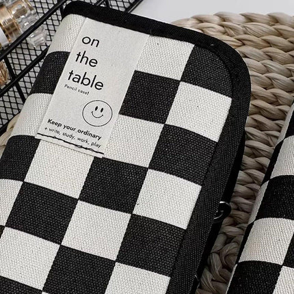 2PCS Student Checkerboard Pencil Bag Pencil Case Large Capacity Stationery Bags