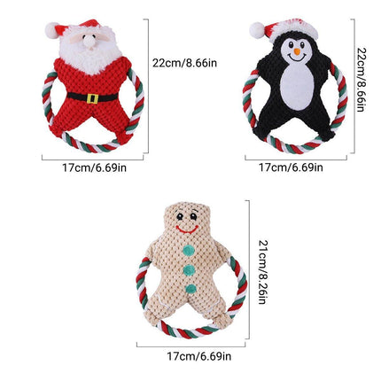 Pet Christmas Plush Toy Dog Chew Santa Penguin Gingerbread Durable Play Gift