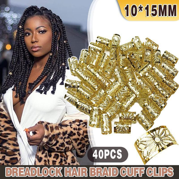 40PCS Gold Dreadlock Hair Braid Cuff Clips Adjustable Beads for