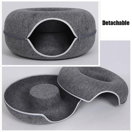 Cat Tunnel Bed Felt Pet Puppy Nest Cave House Round Donut Interactive Play Toy S Size - Aimall