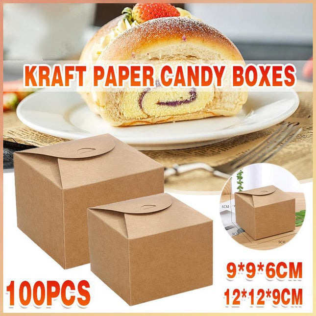 100x Kraft Paper Wedding Favour Candy Boxes - 9x9 & 12x12cm Sizes - Aimall