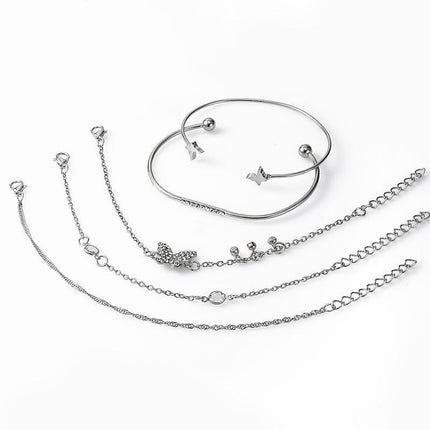 4 Stylish Hand Jewelry Diamond Set Butterfly Crescent Coin Open Set Bracelet - Aimall