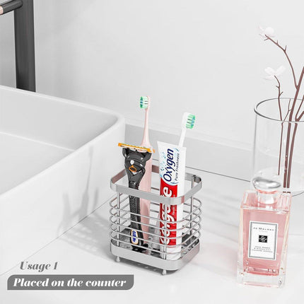 Stainless Steel Household Toothbrush Holder Draining Storage Shelf for Bathroom