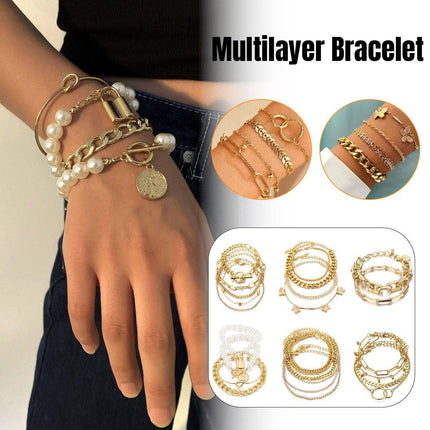 Fashion Multi Layer Tassel Bracelet Set Retro European American Style Jewelry