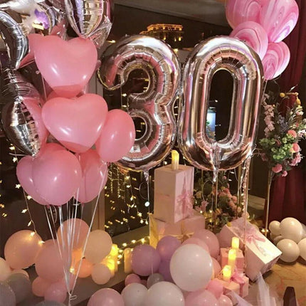 Silver 32" Foil Number Balloon 81cm Rose Gold Silver Rainbow Birthday Party Wedding - Aimall