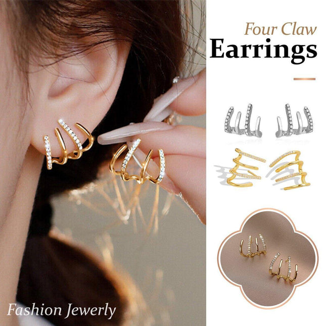 Women Fashion Four Claw Stud Earrings Elegant Jewelry Accessories for Ladies