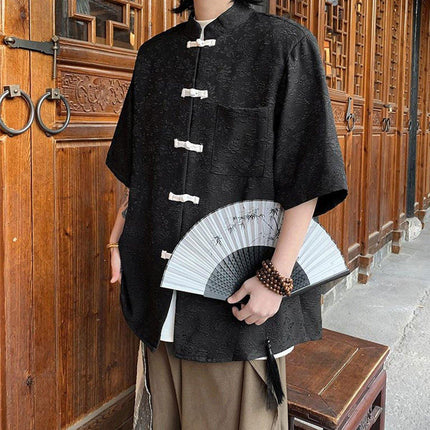 Men Chinese Style Short Sleeve Shirt Summer Loose Casual Top Tee Fashion