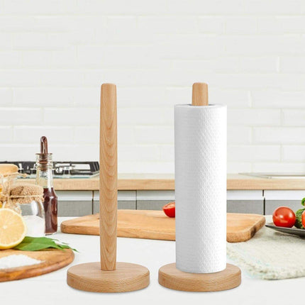 Beech Wood Vertical Paper Roll Holder Creative Kitchen Tissue Rack Storage Stand