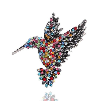 Fashion Hummingbird Brooch Pink Diamond Silver Brooch Gift Retro Style