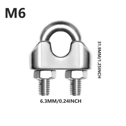 16X 304Steel Wire Rope Grips Clamps U Bolts Fitting Cable Cord Tie M6 6mm Sliver