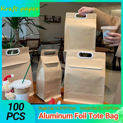 Kraft Paper Aluminum Foil Bags Tote Bags Milk Tea Takeaway Coffee Packaging Bags - Aimall