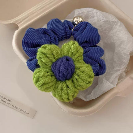 Corduroy Flower Hair Scrunchies Ponytail Holder Hair Ties Rope Hair Accesorries - Aimall