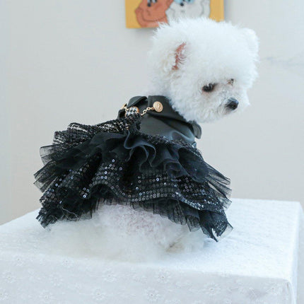 Pet Dog Cat Clothes Autumn Winter Fashion Sequin Small Leather Skirt Outfit