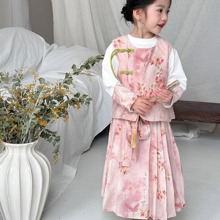 Girls Hanfu Dress Spring Traditional Chinese Outfit Colourful Skirt