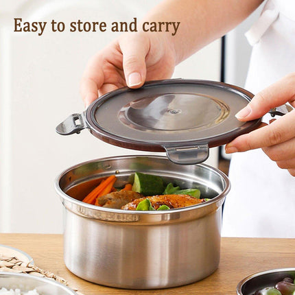 3PCS Stainless Steel Sealed Crisper Storage Box with Lid Round Food Lunch Box