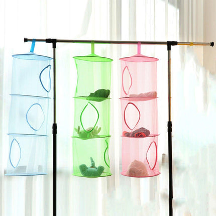 Foldable Clothes Drying Basket Three-layer Hanging Storage Breathable Organizer