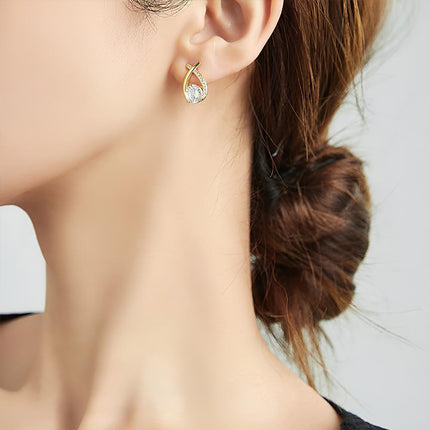 Gold Zircon Crossed Stud Earrings Elegant Simple Earrings For Women Fashion - Aimall