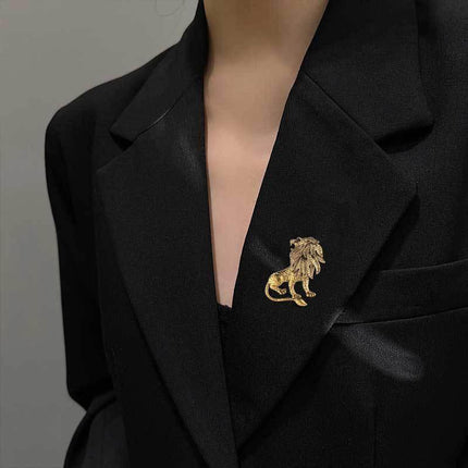 Large Antique Gold Plated Lion King Style Fashion Statement Brooch Textured Mane - Aimall