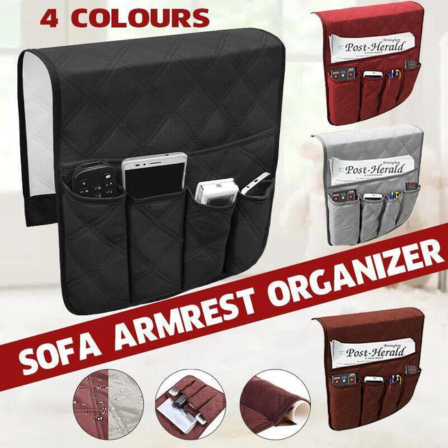 5 Pockets Couch Organizer Remote Storage Holder Sofa Chair Arm Control Rest bag - Aimall