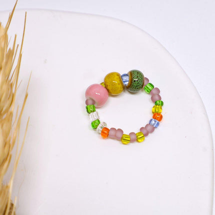 Colourful Ethnic Vintage Beaded Necklace Bracelet Ring Set Boho Jewelry Girl