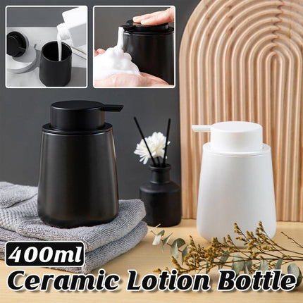 400ML Ceramic Stoneware Soap Dispenser Modern Design Lotion Pump Manual Bathroom