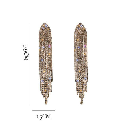 Bling Dangle Drop Tassel Earrings Long Tassel Rhinestone Rhinestone Earrings - Aimall