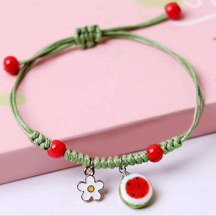 Red Braided Rope Chinese Style Jewelry Maneki Neko Bracelet Women Hand Ring - Aimall