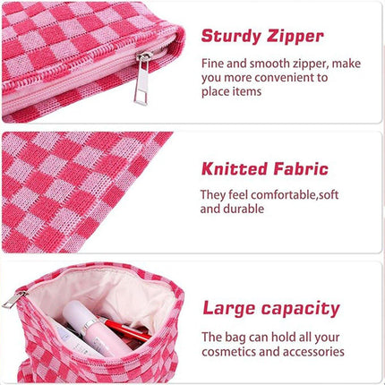 Checkerboard Makeup Bag Large Capacity Knitted Storage Bag Portable Toiletry