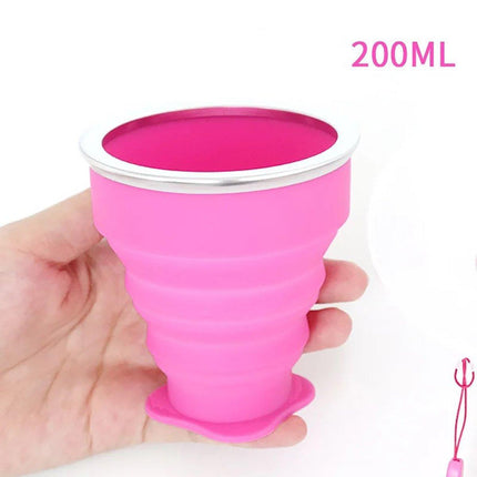6PCS Portable Silicone Folding Travel Cups 200ml with Lid for Outdoor Camping