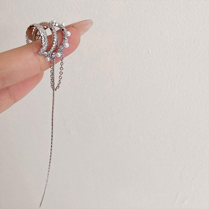 Silver Tassel Earrings Without Piercing Ear Bone Clips for Women Fashion Jewelry