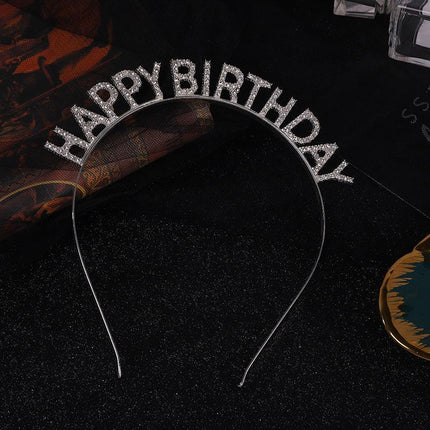 New Happy Birthday Headband Girl Letter Rhinestone Crown Hair Band Birthday Hat - Aimall