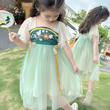 Girls Hanfu Chinese Style Princess Dress Green Traditional For Girl Clothing